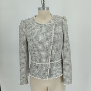 01423 WHBM Tweed Moto Jacket White Black size 8 preppy Business casual fall